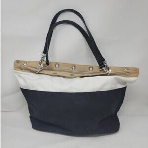 Banana Republic Large Shoulder Bag Handbag Tan Black Tote Grommet Details